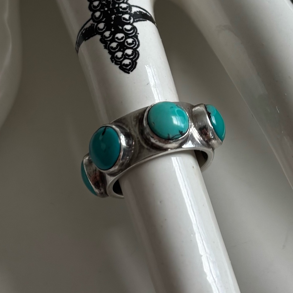 Sterling Silver Ring with Turquoise Stones Size 7 - Picture 6 of 9